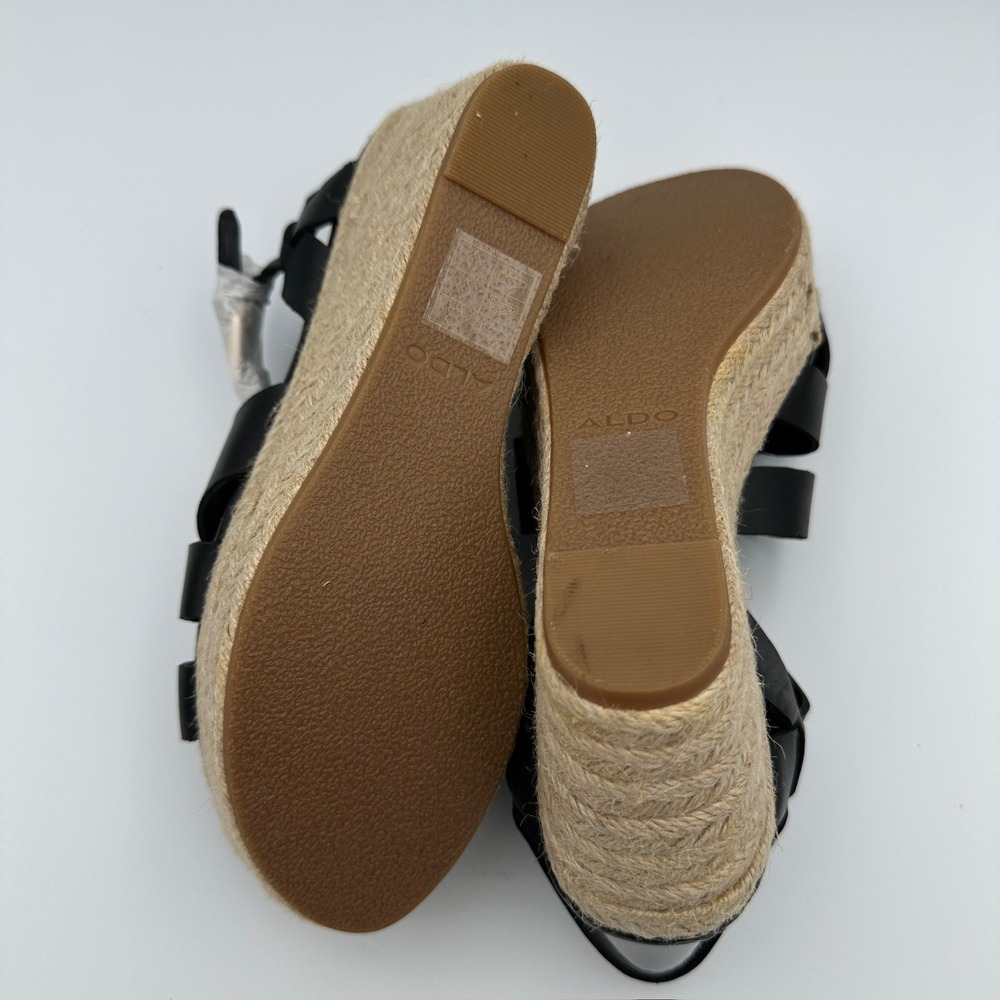 Aldo Meresha Black Espadrille Wedge Sandals Platform Strappy Ankle Strap 7.5 - Picture 8 of 13